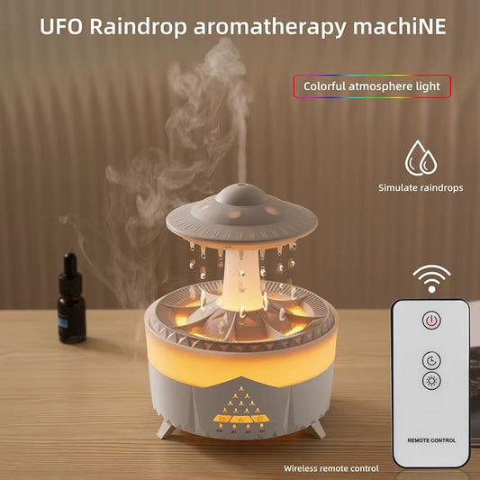 UFO Raindrop Aroma Diffuser – Ultrasonic Cool Mist Humidifier with Colorful Lights, Timer & Auto Shut-Off